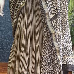 Stripes Silk Black Cream Maheshwari Silk Saree