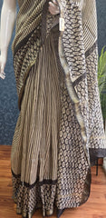 Maheshwari Silk - Black Cream Stripes