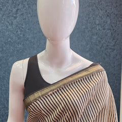 Stripes Silk Black Cream Maheshwari Silk Saree
