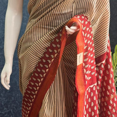 Stripes Red Cream Black Maheshawari Silk Saree