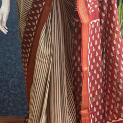 Stripes Red Cream Black Maheshawari Silk Saree