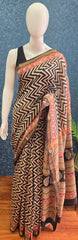 Maheshwari Silk  Black  Cream Zigzag