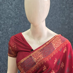Soft  Maroon Cotton Silk Saree