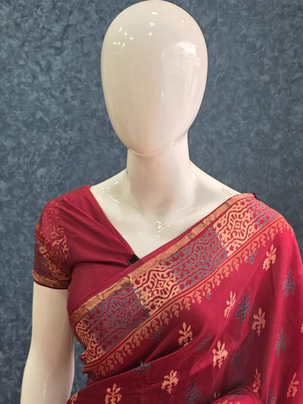 Soft  Maroon Cotton Silk Saree