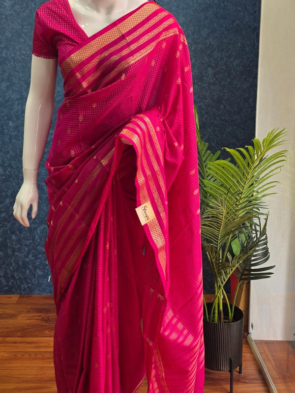 Bentex Border Pink Semi Silk Saree