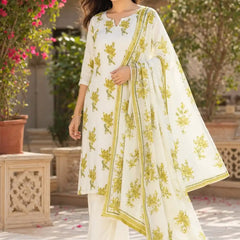 White floral printed cotton set 3 piece