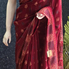 Soft  Maroon Cotton Silk Saree