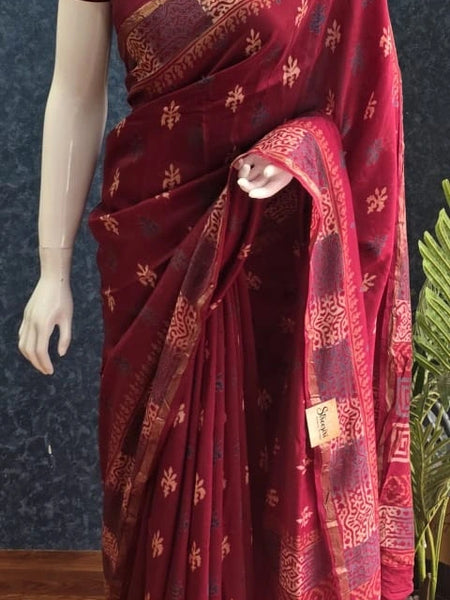 Soft  Maroon Cotton Silk Saree