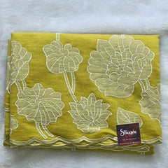 Mulchanderi Mustard Applique Work Saree