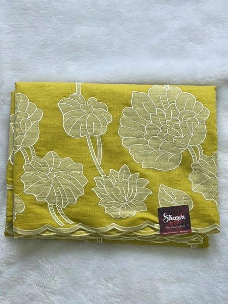 Mulchanderi Mustard Applique Work Saree