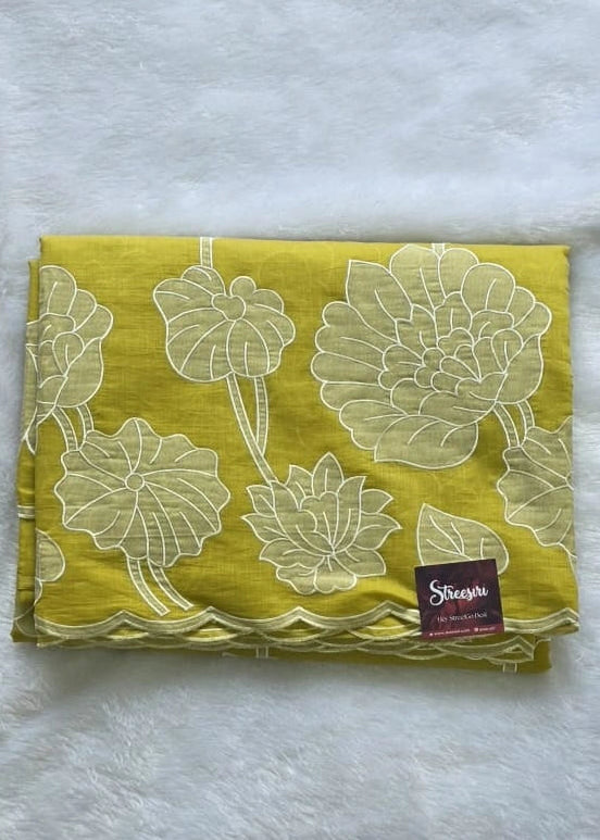 Mulchanderi Mustard Applique Work Saree