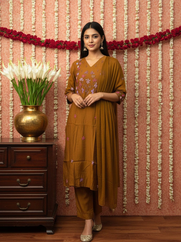 Roman 3Piece Copper Silk Suit