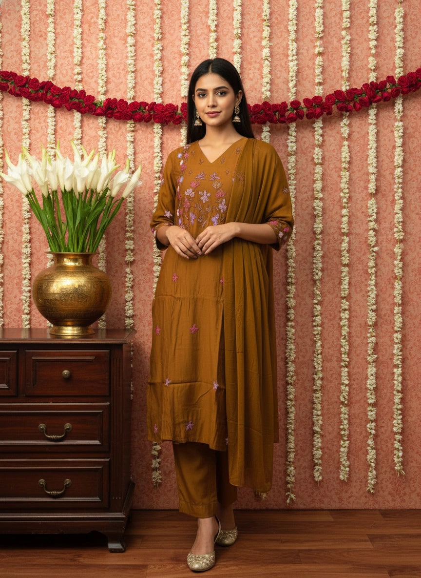 Roman Silk Katha Kurti Copper