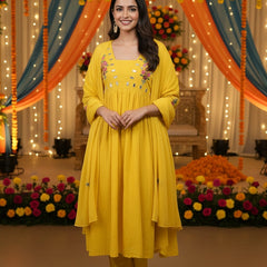 Embroider 3 Piece Yellow Mul Cotton Suit