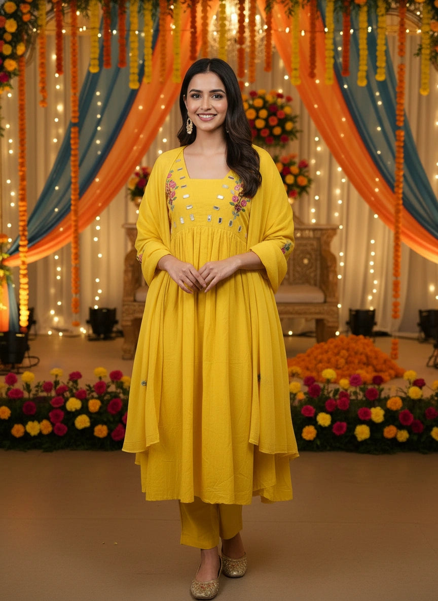 Mul Cotton 3 PC Yellow