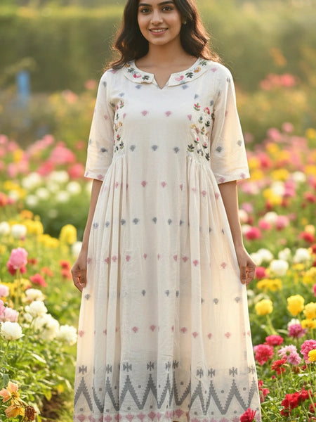 Casual Wear  1 Piece White Cotton Suit