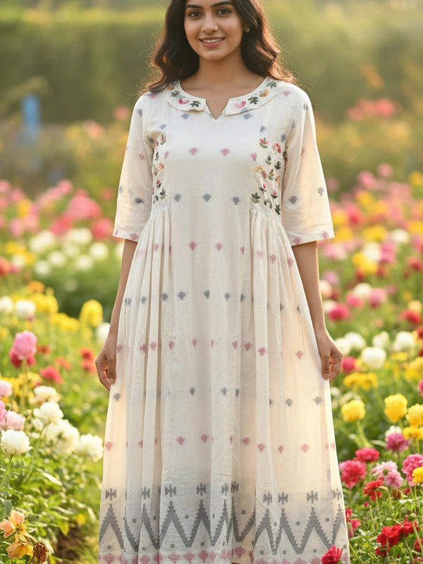 Casual Wear  1 Piece White Cotton Suit