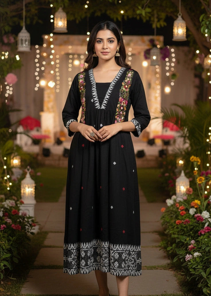 Cotton Embroider Frock Black