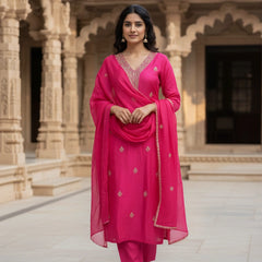 Party Wear 3 Piece Rani Pink Suit