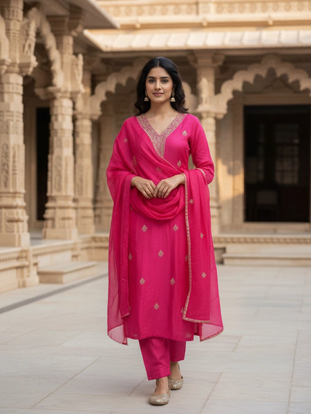 Party Wear 3 Piece Rani Pink Suit