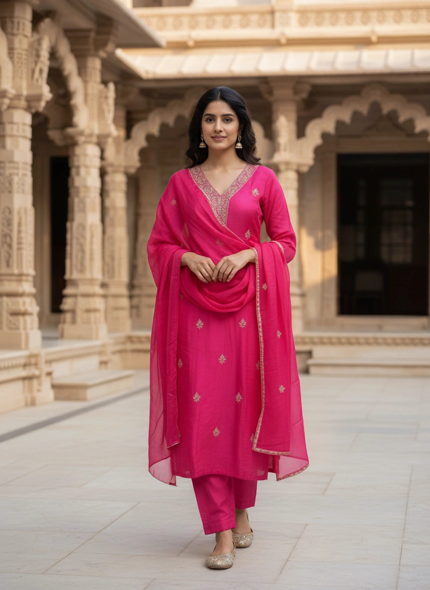 Salwar Rani Pink Stone Embroider