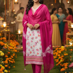Embroider 3 Piece Pink White Suit