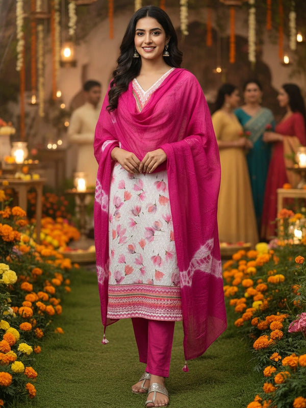 Embroider 3 Piece Pink White Suit