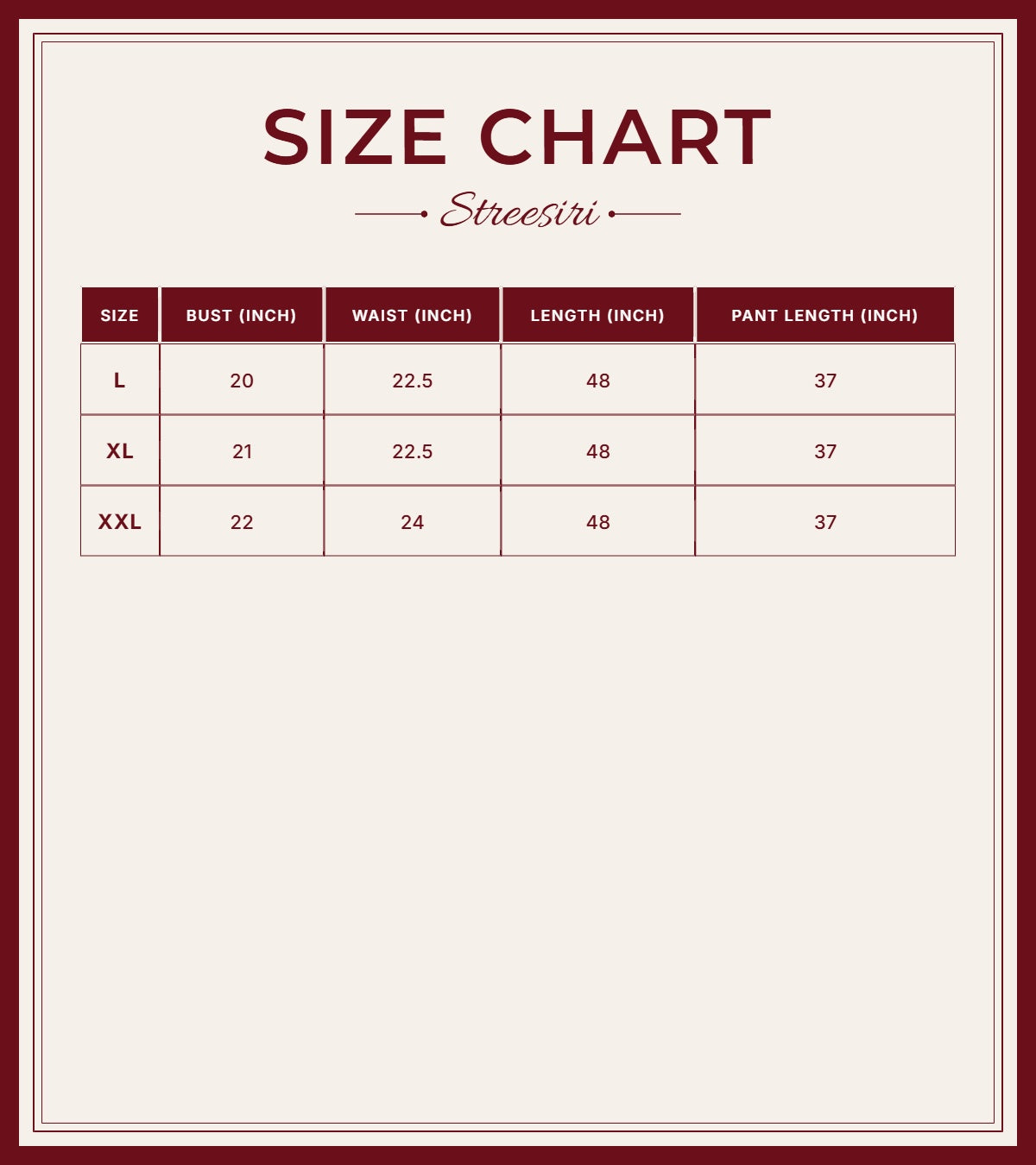 Size Chart for Party Wear 3 Piece Aqua Blue Anarkali Suit