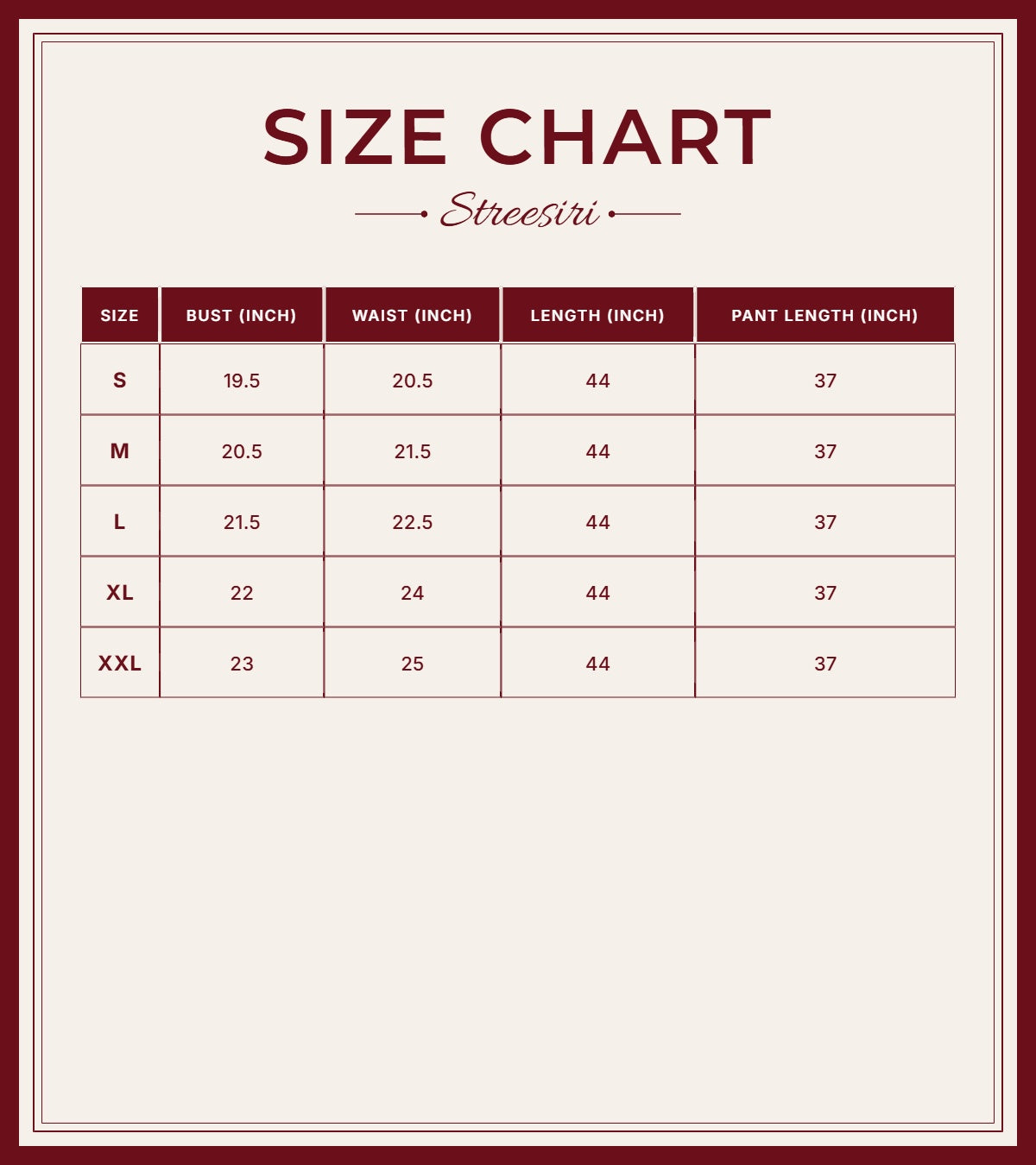 Size Chart for Contrast 3Piece Powder Blue White Cotton Suit