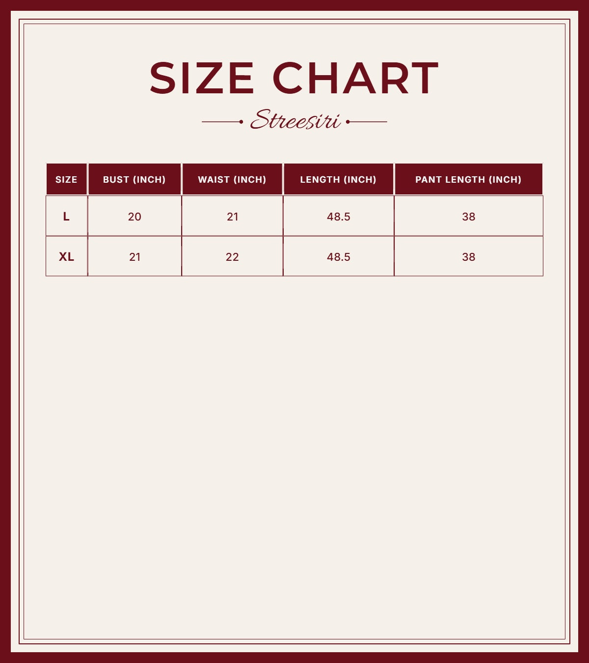 Size Chart for Party Wear 3 Piece Peach Salwar Suit